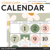 Calm Retro Daisy Editable Large Class Calendar HAZY DAISY Classroom Decor