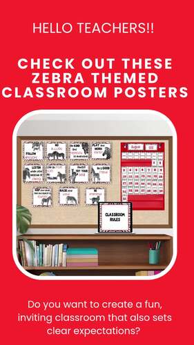 Zebra class rules & expectations posters + calendar-Back to School Class Decor