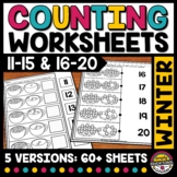 WINTER MATH TEEN NUMBERS COUNTING WORKSHEETS COUNT & WRITE TO 20 CUT & PASTE