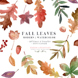Watercolor Fall Leaves Clipart, Fall Halloween Thanksgiving Clipart Graphics