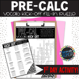 Back to School PreCal Vocabulary Activity - First Day Activity