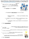 Study Hall Introduction to Psychology #29 (Social Influences) worksheet