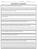 Presidential Biography Summary Worksheet