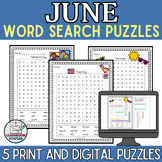 June Word Search Packet Print and Digital Puzzles - Summer - Father's Day