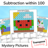 Subtraction within 100 | Summer Mystery Pictures | Math Color by Code