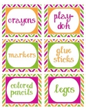 Orange, green and fuscia - Chevron Bin Labels