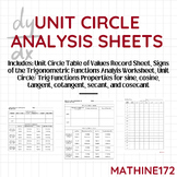 Unit Circle Analysis Worksheets and Interactive Cut-Outs