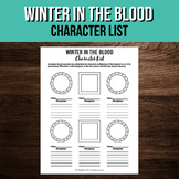 Winter in the Blood Character List | Printable Book Study Worksheet