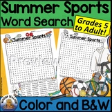 Summer Sports Word Search Activity Hard for Grades 5 to Adult