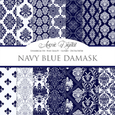 28 Navy Damask Digital Paper patterns - ornate wedding floral backgrounds
