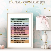 The ten commandments poster printable. Boho Christian classroom decor
