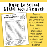 GIANT Back to School Word Search - Beginning of School Year
