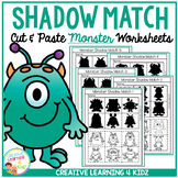 Shadow Matching Monster Cut & Paste Worksheets Fine Motor Activity for Kids