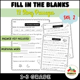 Fill in the blank sentences reading 1-3 Set2 backtoschool summer Morning Work 