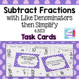 Subtract Fractions with Like Denominators Then Simplify Task Cards