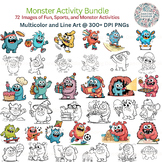Monster Activities Clip Art Bundle Â¨C 72 Cute Monster Images in Color & Line Art