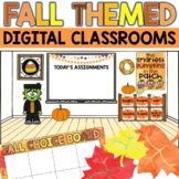 Fall Themed Digital Classrooms | Virtual Halloween Classroom Decor with Buttons