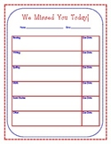 Absent Form - We Missed You! Editable Student/Parent Communication