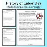 History of Labor Day Reading Comprehension Passage Printable Worksheet