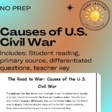 Causes of the U.S. Civil War Primary Source Reading Comprehension Worksheet