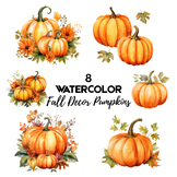 Watercolor Fall Decor Pumpkins Clipart Bundle - Transparent Backgrounds