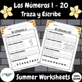 Los NÂ¨Â²meros 1-20 Math Worksheets | Traza y Escribe| PreK - K | Summer Worksheets