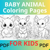 Baby Animals Coloring Pages;Cute Baby Animals;Pdf Ready To Print; Size A4