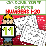 Numbers 1-20 - Clip Color Stamp or Punch Cards Distance Learning Fine Motor