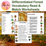 Differentiated Forest and Woods Vocabulary Read and Match Worksheets