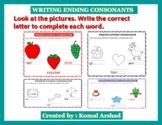 Look at the pictures. write the correct letter to complete each word.