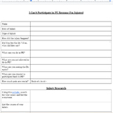 I Can't Participate in PE Because I'm INJURED or ILL - Worksheet