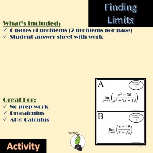 Finding Limits Using Algebraic Manipulation Scavenger Hunt AP Calculus ...