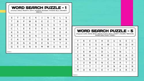 Christmas & New Year No Prep Word Search Puzzles for Early Finishers Basket