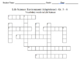 Science Crossword Puzzle: 3 to 6 Grades - Life Science-Environment Adaptation 1