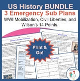 No Prep US History World War I Substitute Plan bundle: 3 Readings  & Activities