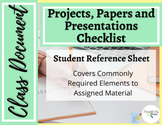 Class Document_Projects, Presentations and Papers Checklist