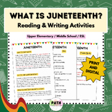 JUNETEENTH ACTIVITIES | Reading Comprehension & Writing | Upper Elementary ESL