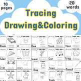 Tracing, drawing and coloring for summer packet,worksheet, printable