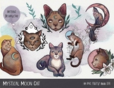 Mystical Moon Cat Clipart, Cats digital download, 17 png files, INSTANT DOWNLOAD