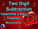 Two Digit Subtraction Worksheets - Valentine's Day Themed - Vertical
