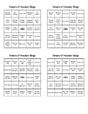 Streets of Houston Bingo - (100) Different Cards - Just Print, Cut, and Play!