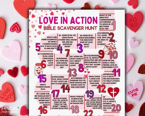 Valentine Bible Scavenger Hunt Activity, Kids' Christian Trivia About Love