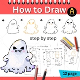 How to draw doodle worksheet : cute Ghost : cute Halloween : Step by Step
