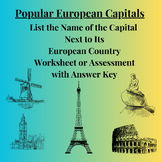 Popular European Capitals and Countries Worksheet (or Test) with Answer Key