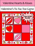 Valentine Activity: Hearts & Kisses Tic-Tac-Toe Valentine's Day Bundle -Color&BW