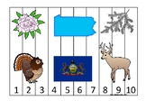 Pennsylvania State Symbols themed 1-10 Number Sequence Puzzle Preschool Game.