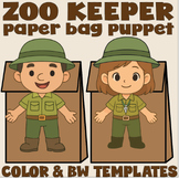 Zoo Keeper Paper Bag Puppet Craft Activities occupation Animals Care