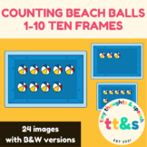 Counting Beach Balls 1-10 Ten Frames | Summer Swimming Clipart