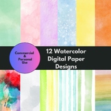 Watercolor Digital Papers, Bright Watercolour Backgrounds Clip Art