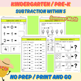Summer Math Fun | Subtraction Within 5 Worksheets for Pre-k/kindergarten
